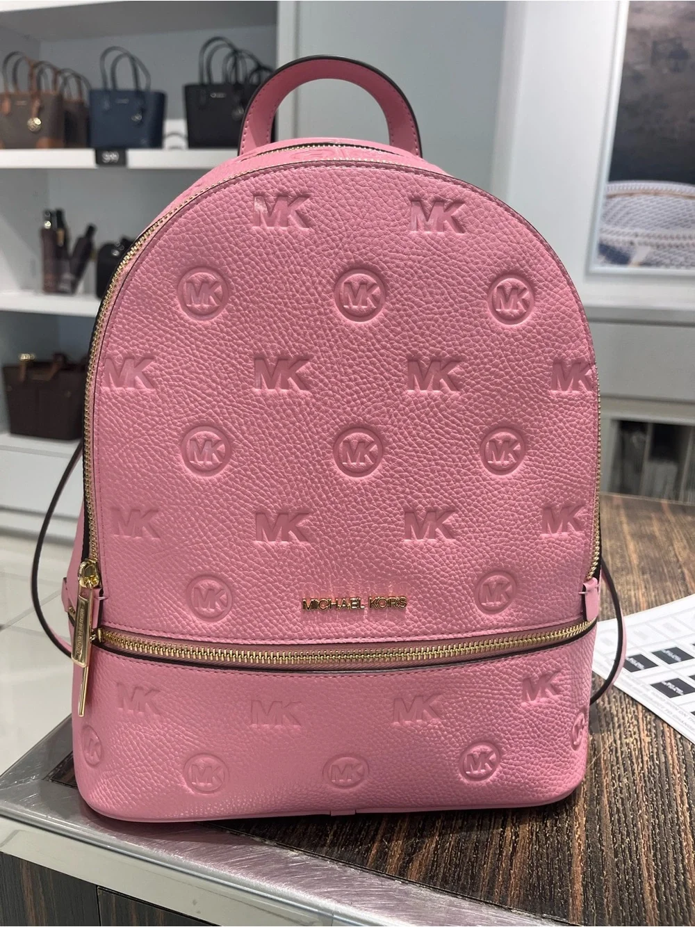 Michael Kors Medium Carnation/Pink Debossed Rhea Backpack
